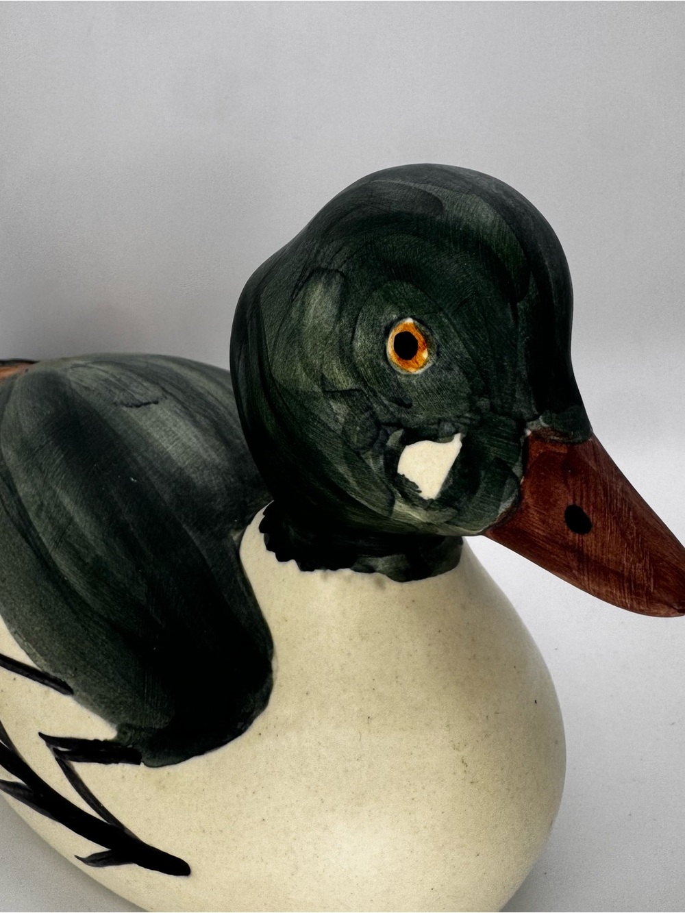 Hand-Painted Duck Decoy Home Accent in Green and Cream - Picture 2 of 8